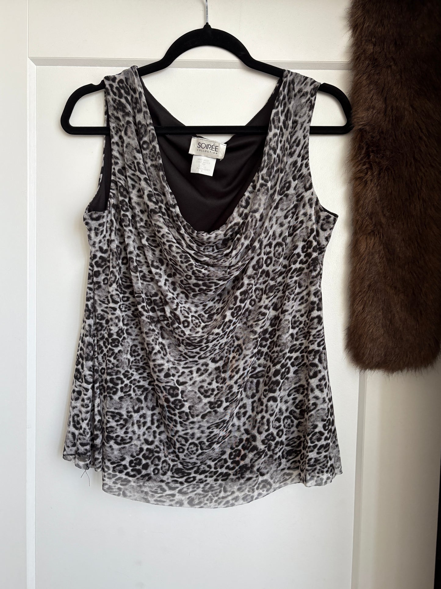 ANIMAL PRINT COWL NECK TOP