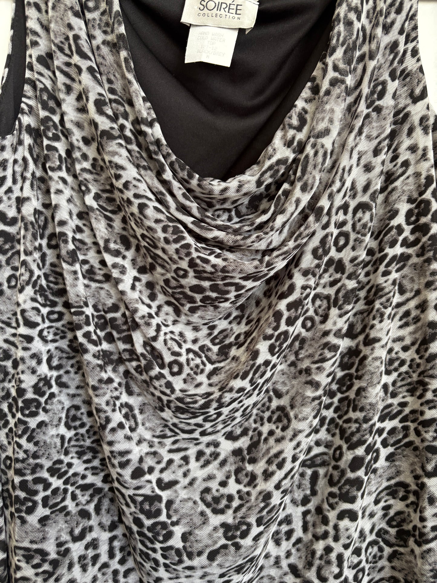 ANIMAL PRINT COWL NECK TOP