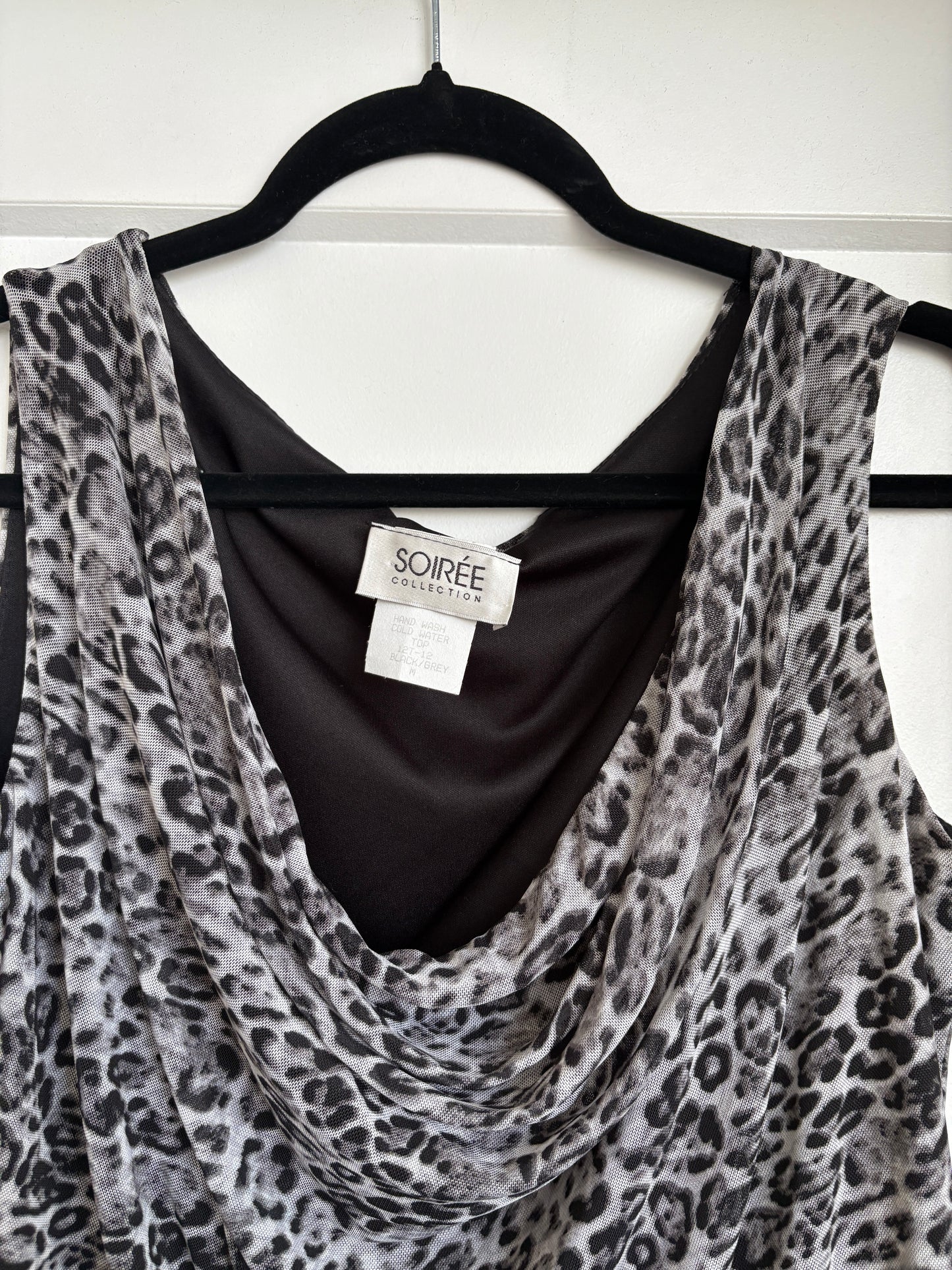 ANIMAL PRINT COWL NECK TOP