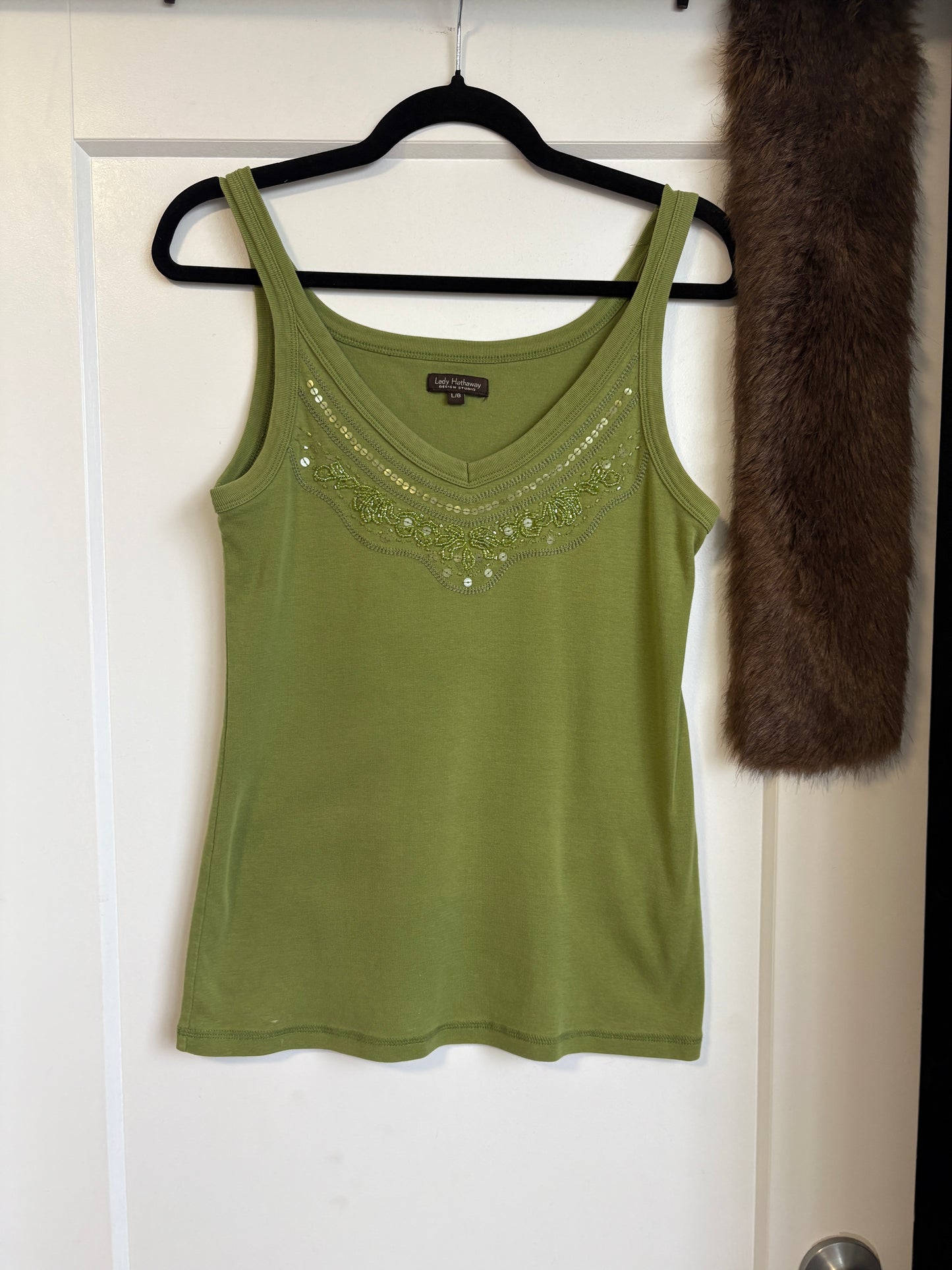 BEADED GREEN LADY HATHAWAY TANK - L