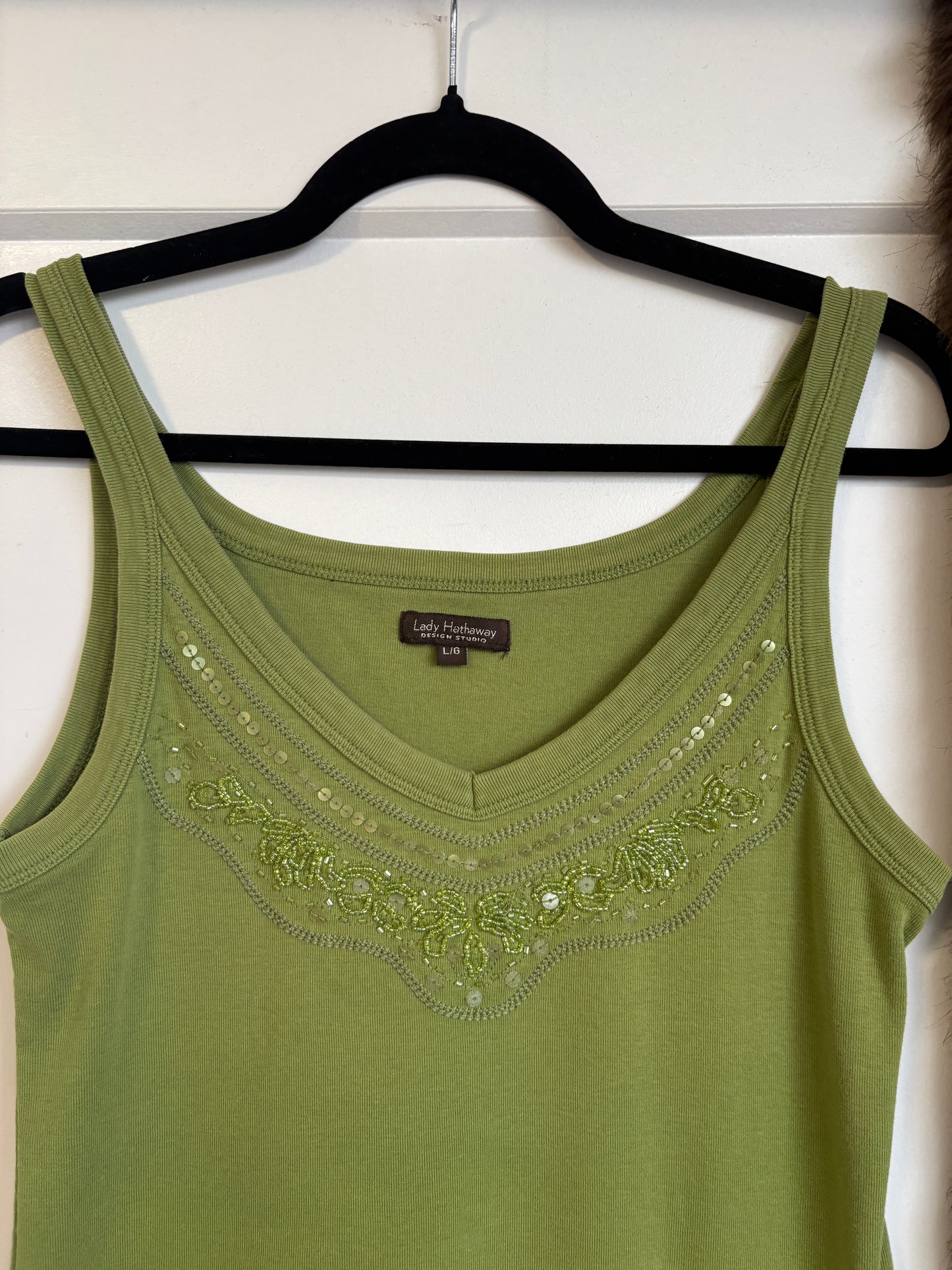 BEADED GREEN LADY HATHAWAY TANK - L