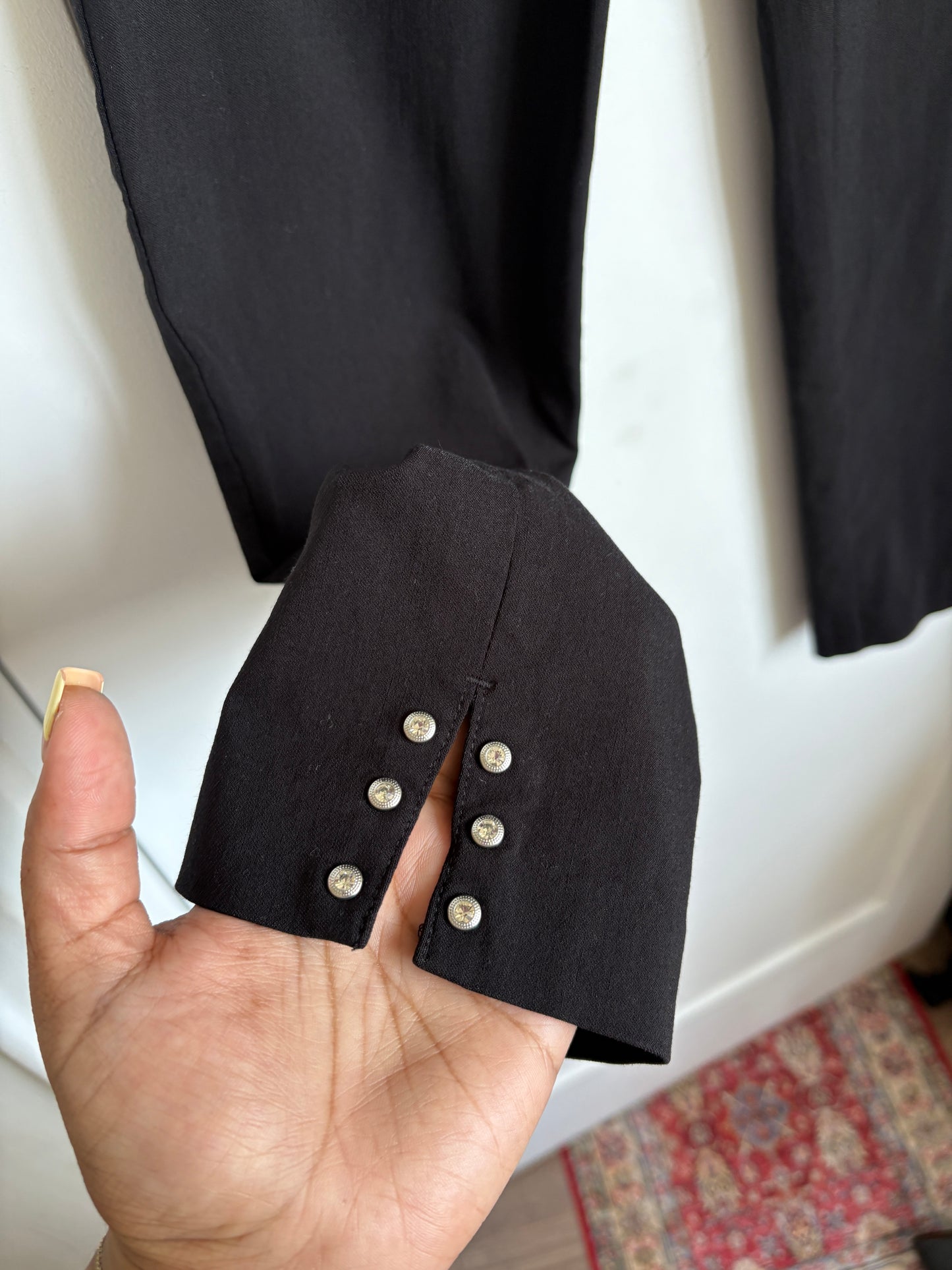 BLACK CAPRI PANTS WITH DIAMOND EMBELLISHMENTS