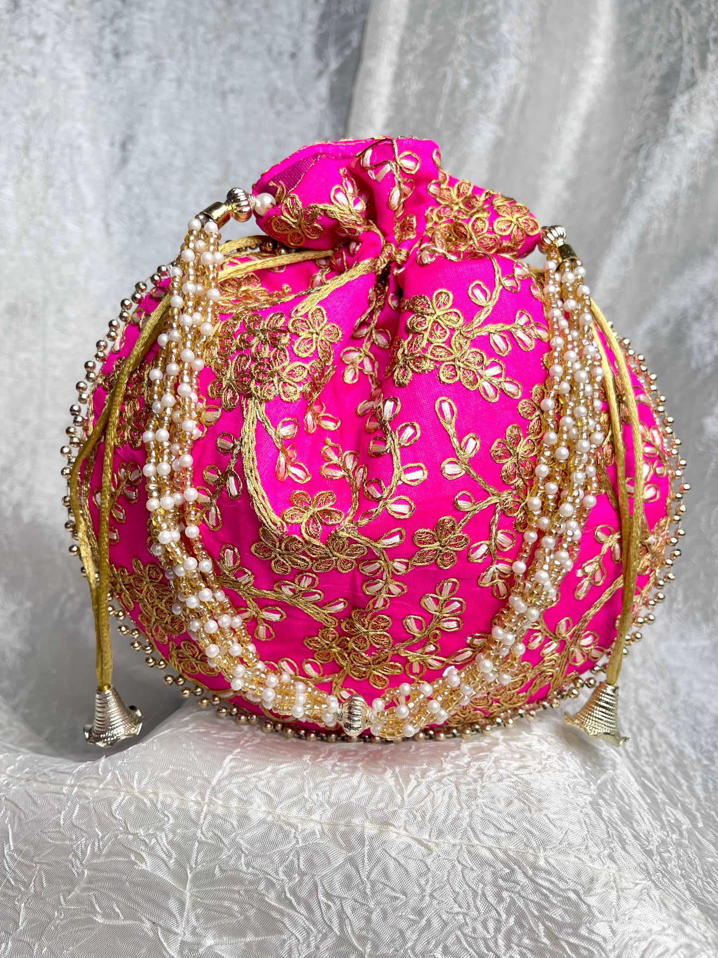 PINK ZARI EMBROIDERY WORK BAG