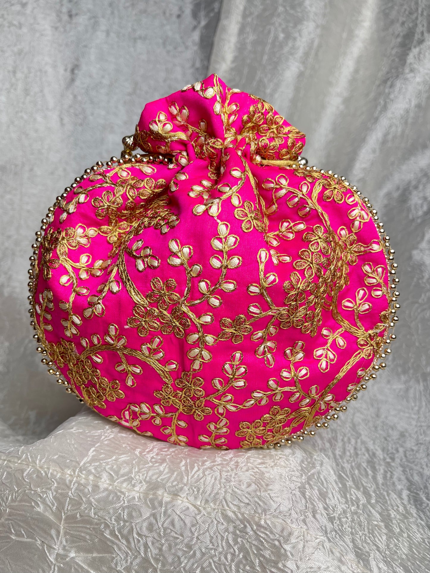 PINK ZARI EMBROIDERY WORK BAG