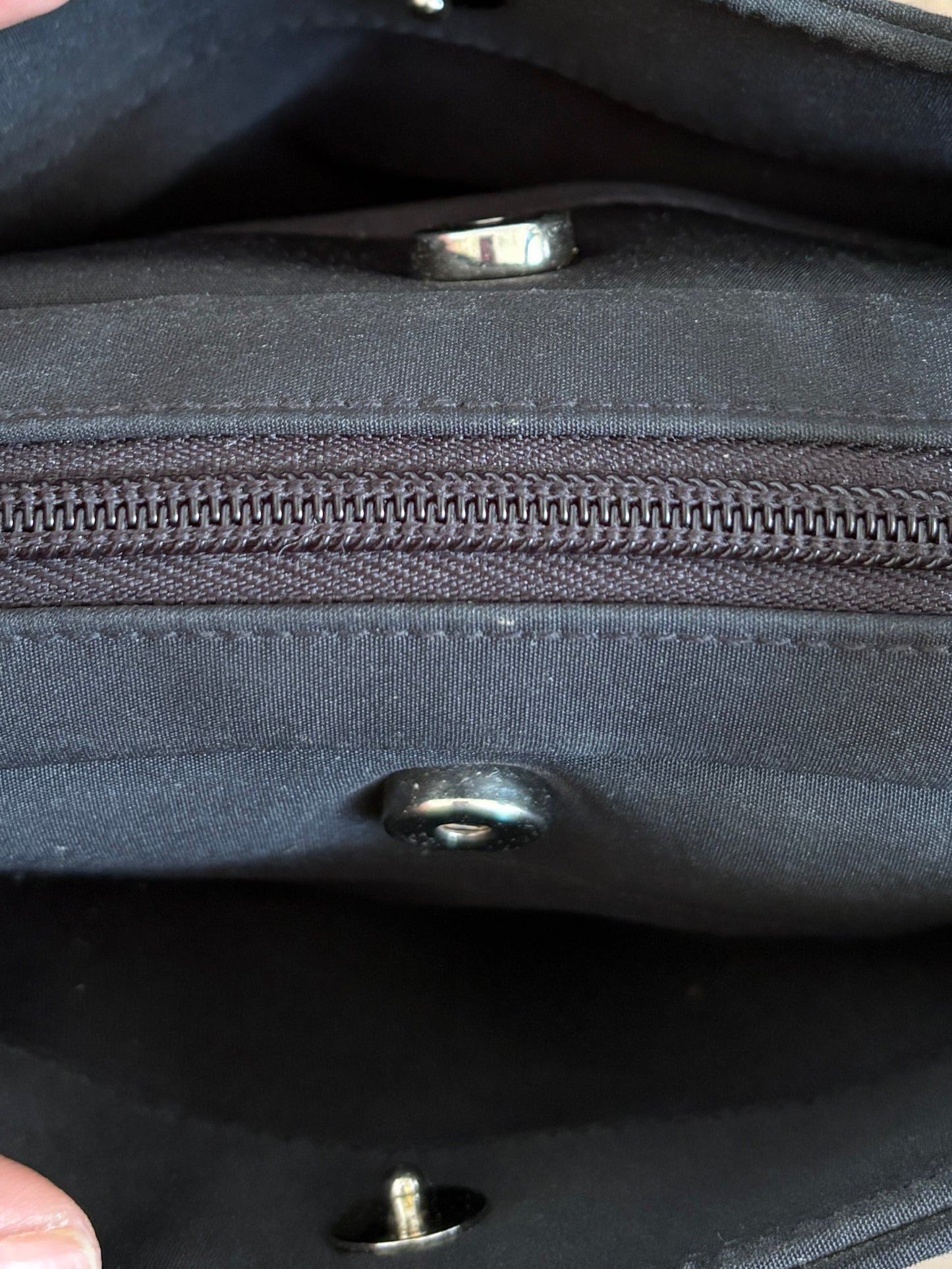 VINTAGE BLACK NYLON SHOULDER BAG WITH A BEADED FLORAL DESIGN