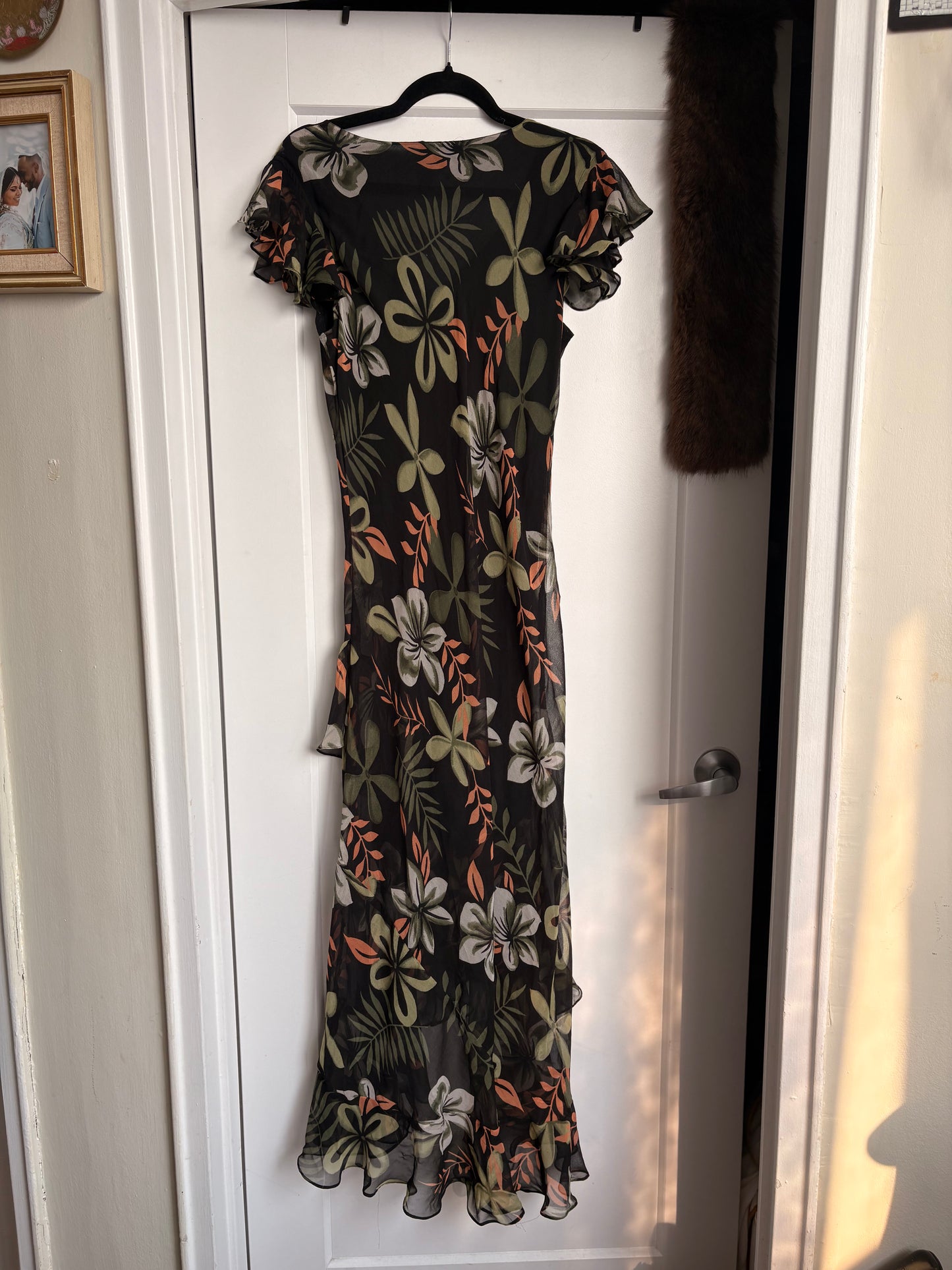 VINTAGE FLORAL CAP SLEEVE DRESS - M