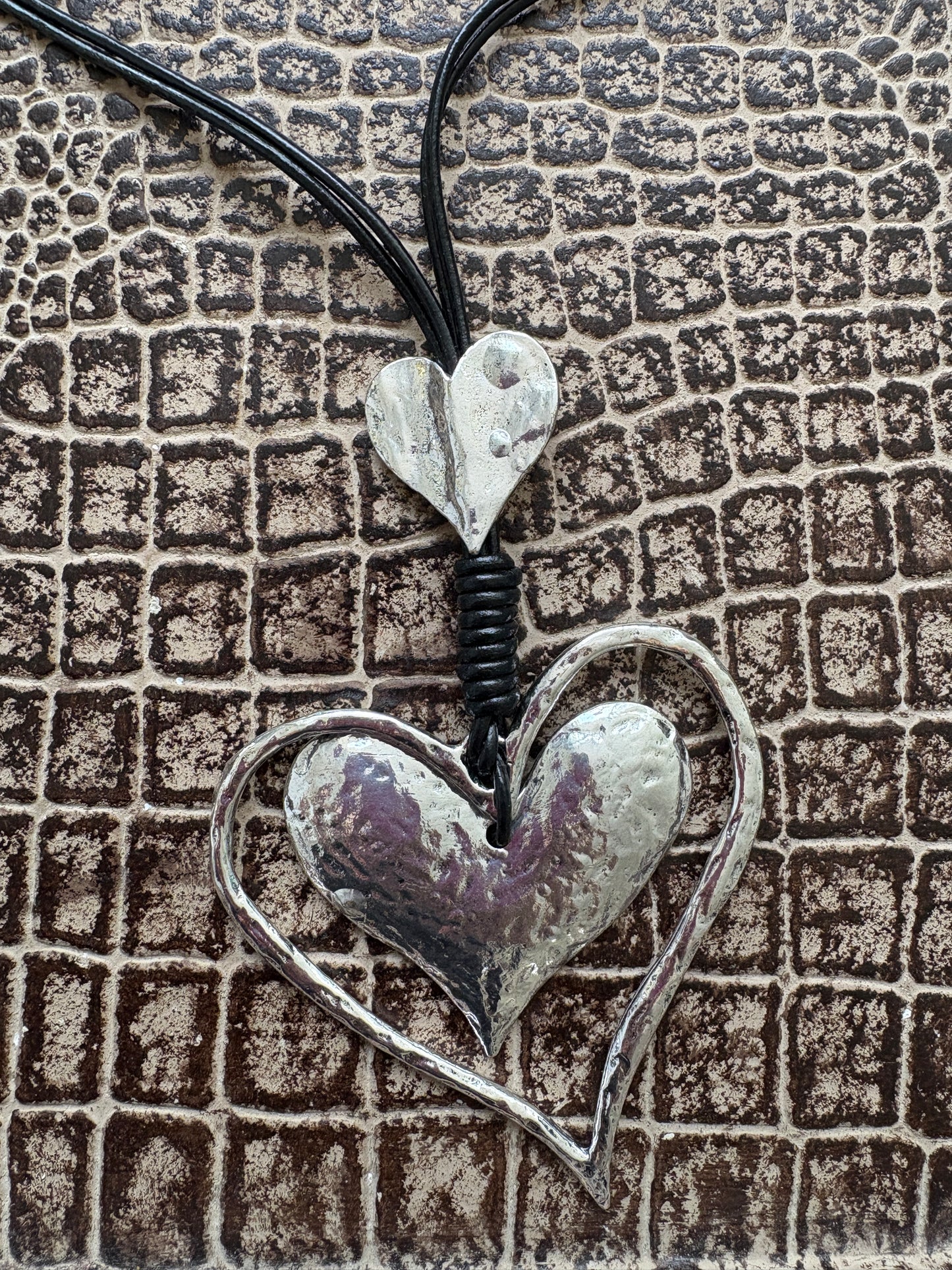 LARGE SILVER HEART PENDANT NECKLACE