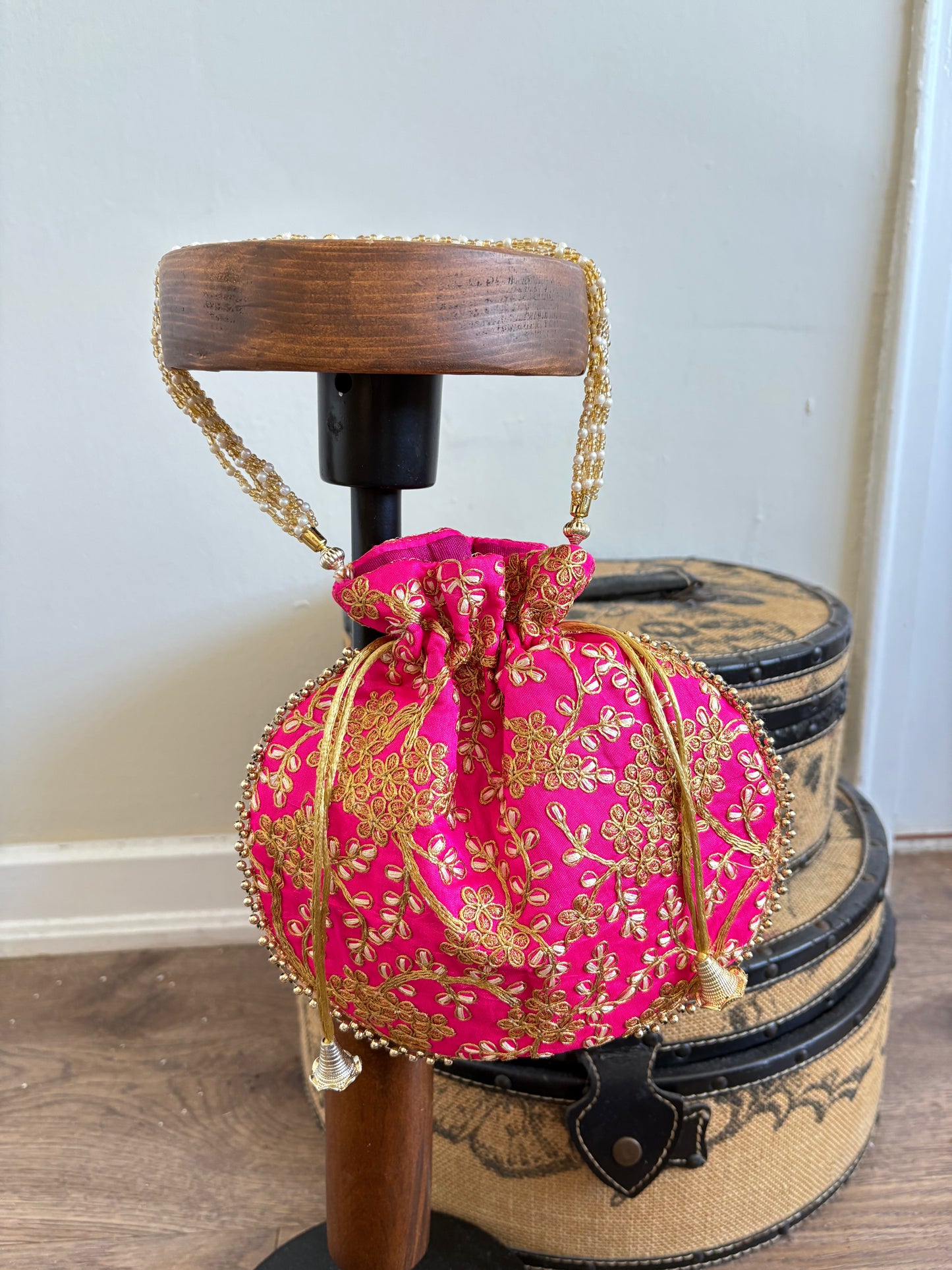PINK ZARI EMBROIDERY WORK BAG