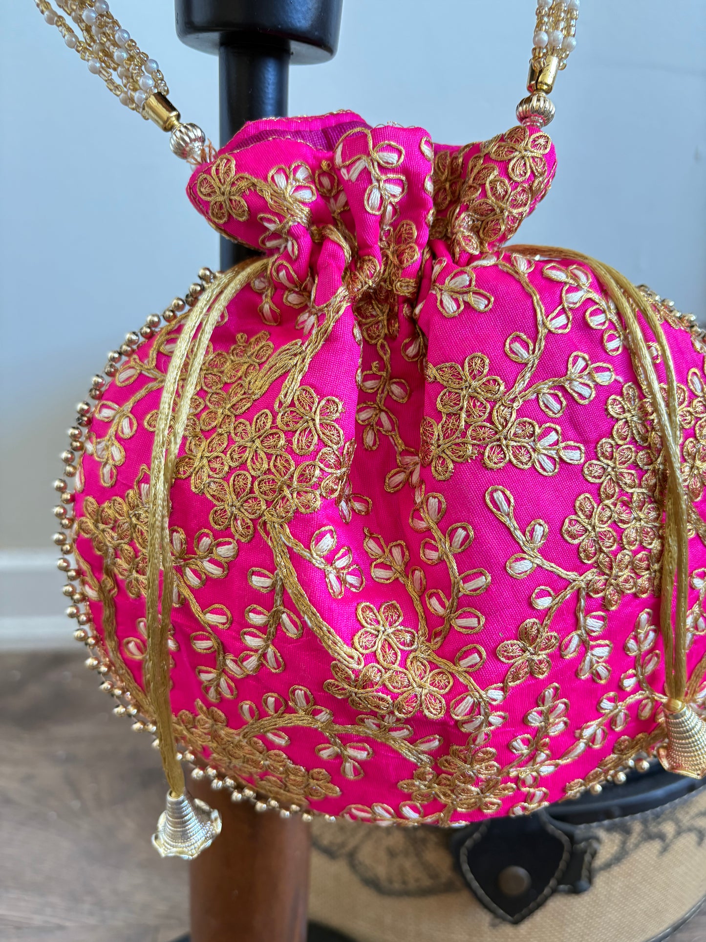 PINK ZARI EMBROIDERY WORK BAG