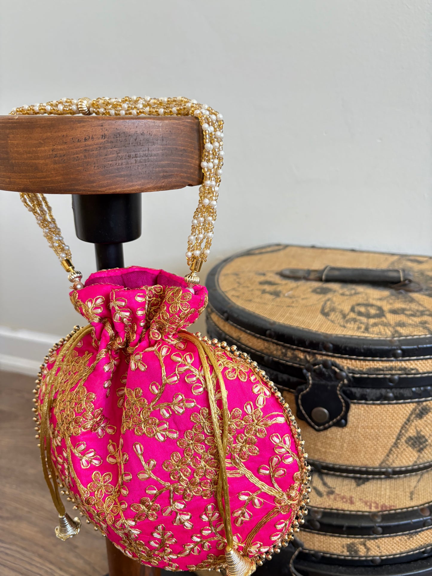 PINK ZARI EMBROIDERY WORK BAG