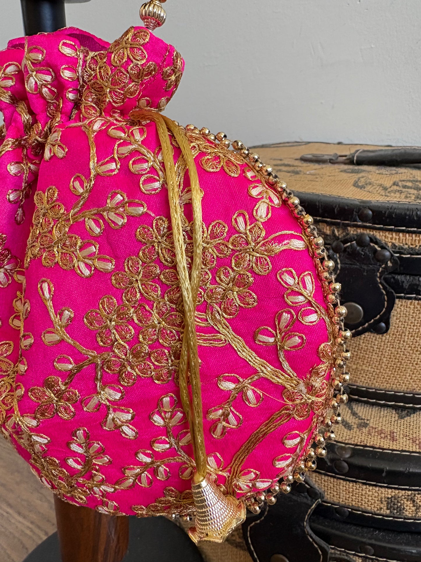 PINK ZARI EMBROIDERY WORK BAG