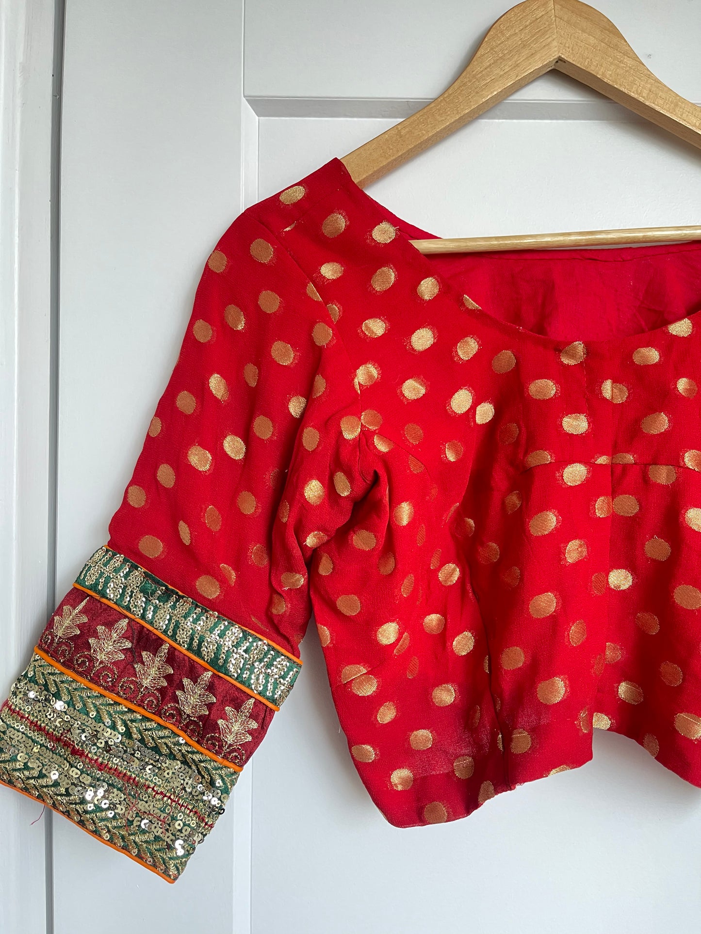 RED POLKA DOT SAREE BLOUSE