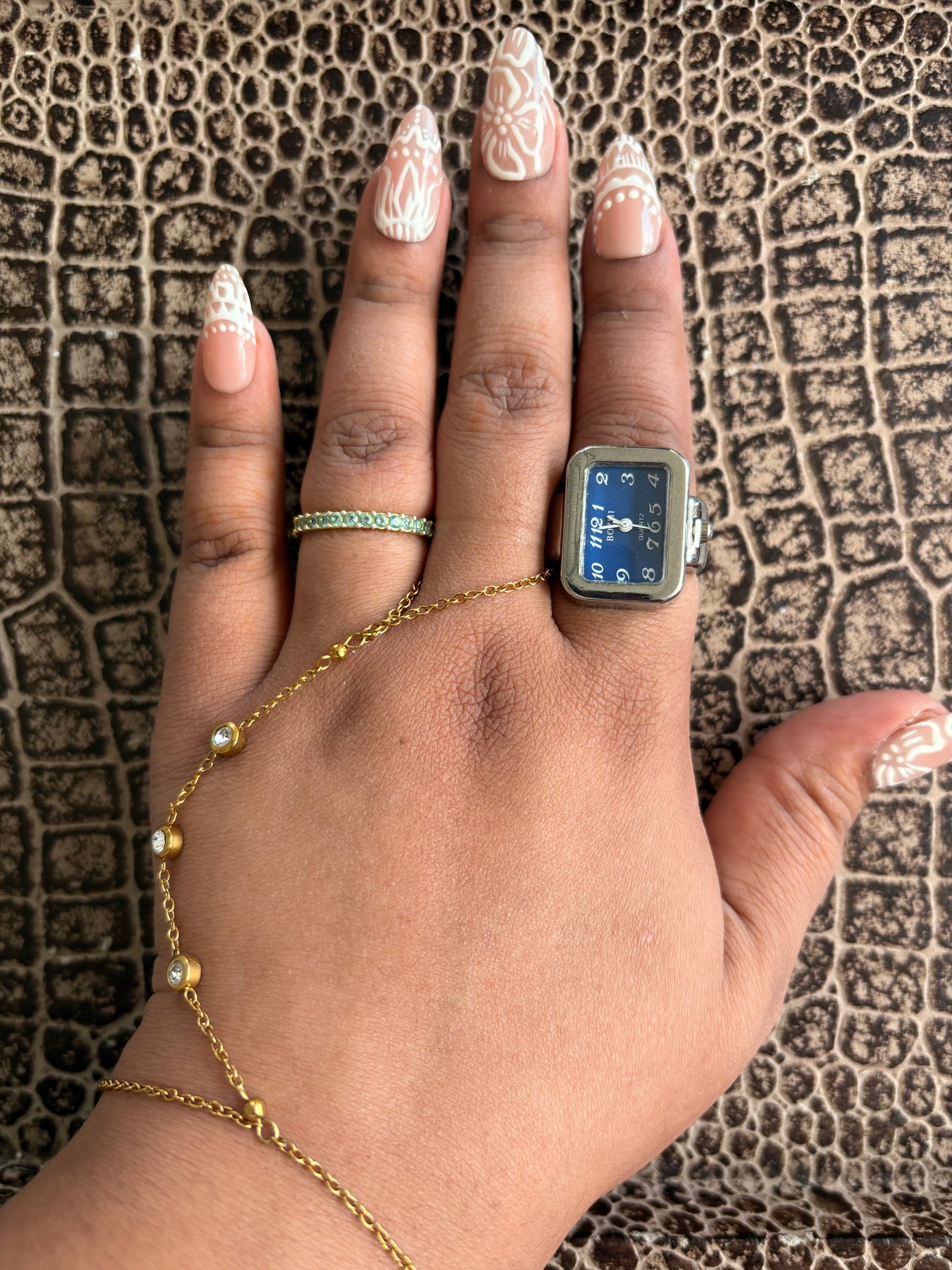 SQUARE FACE BLUE RING WATCH