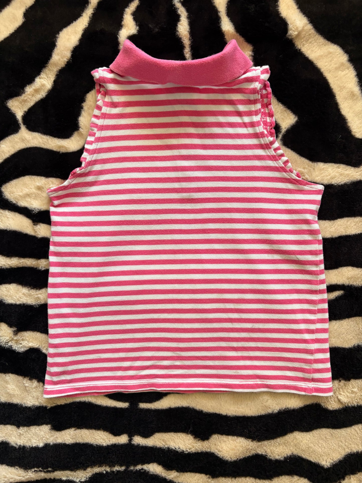 VINTAGE ADIDAS STRIPPED SLEEVELESS POLO - 6Y