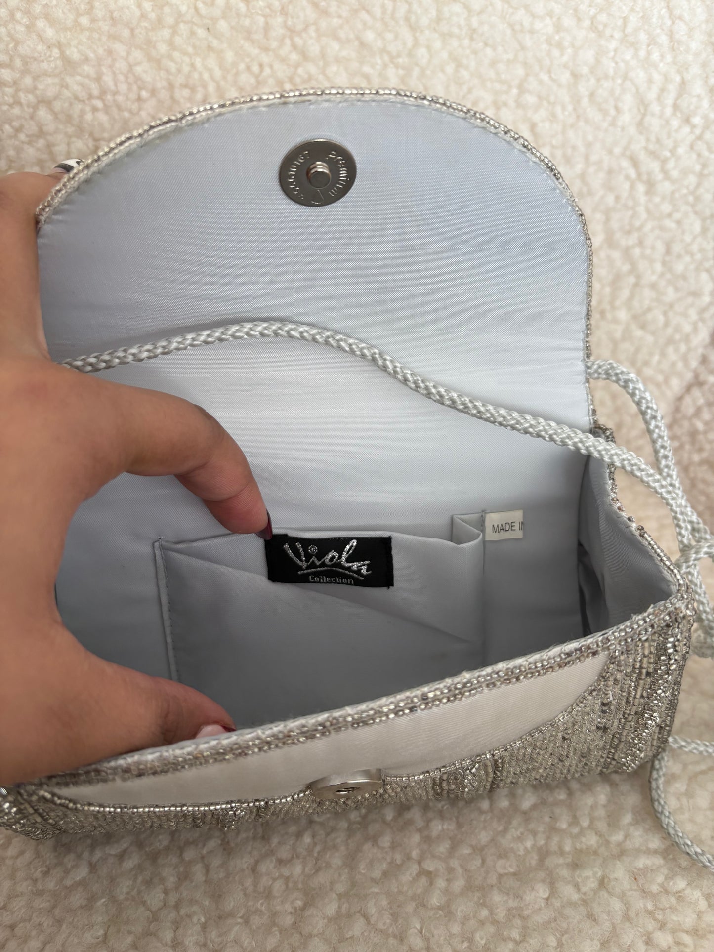 SILVER VINTAGE BEADED BAG
