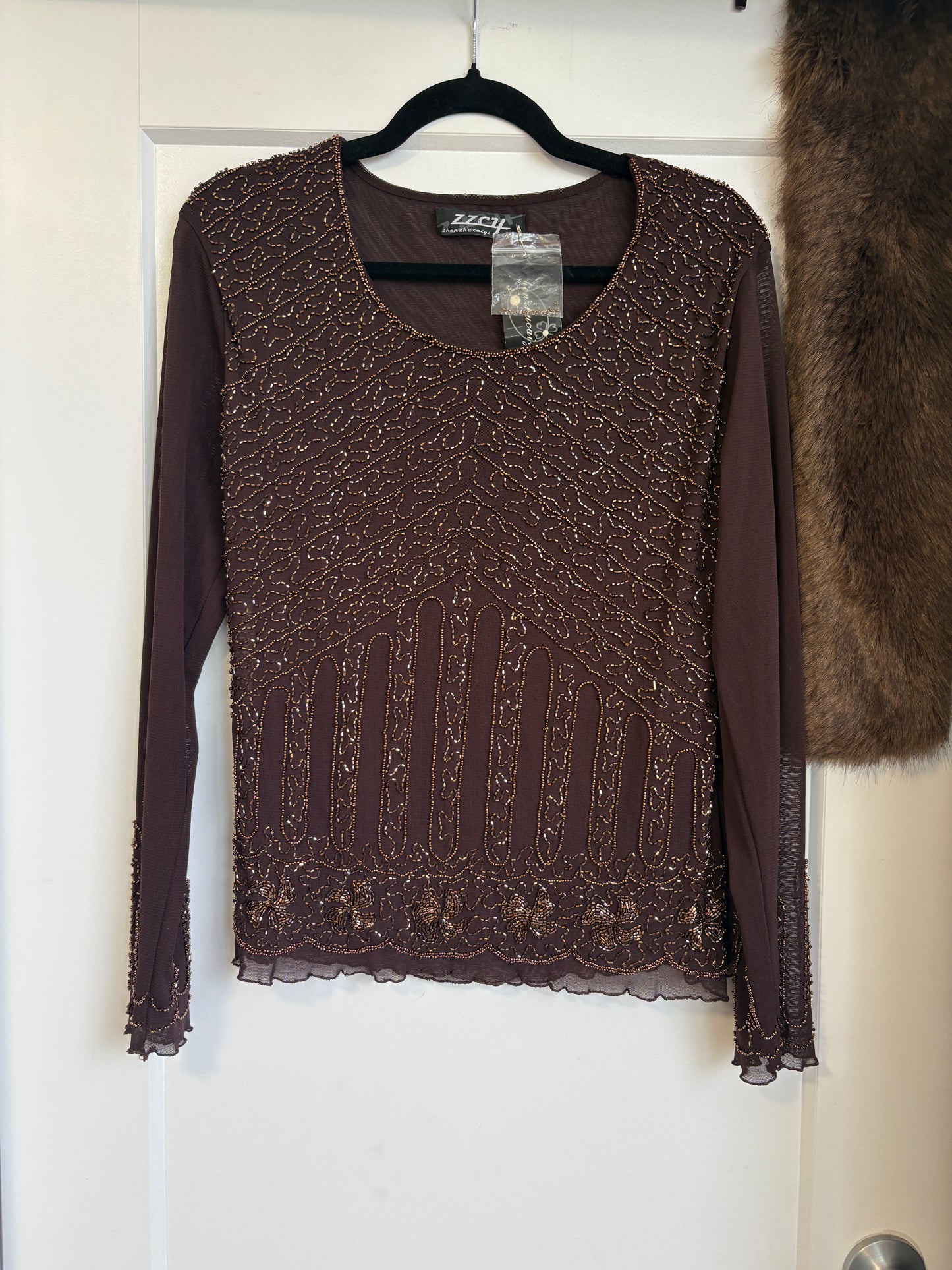 VINTAGE BEADED TOP - L