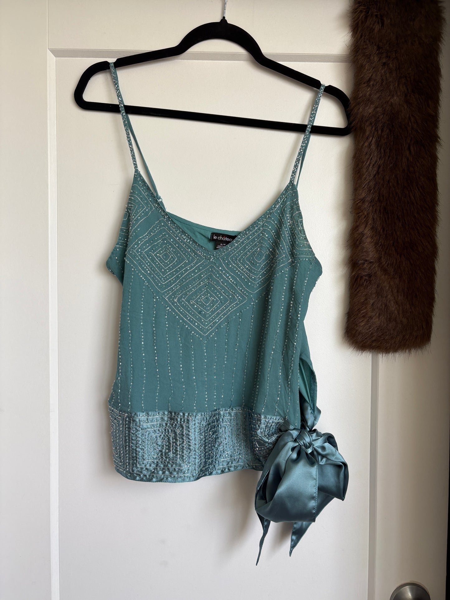 VINTAGE BEADED TOP WITH A BOW ON SIDE - S