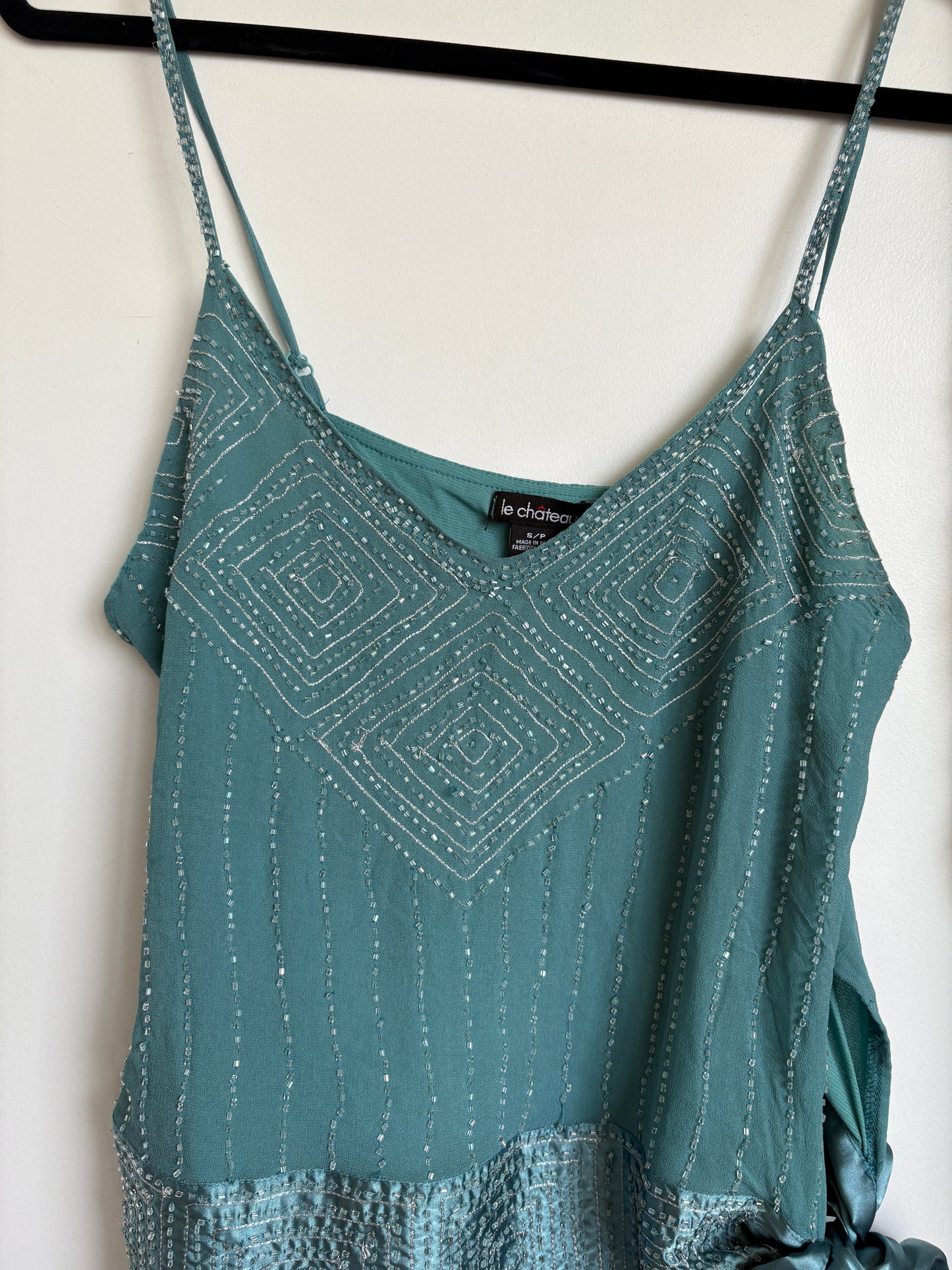 VINTAGE BEADED TOP WITH A BOW ON SIDE - S