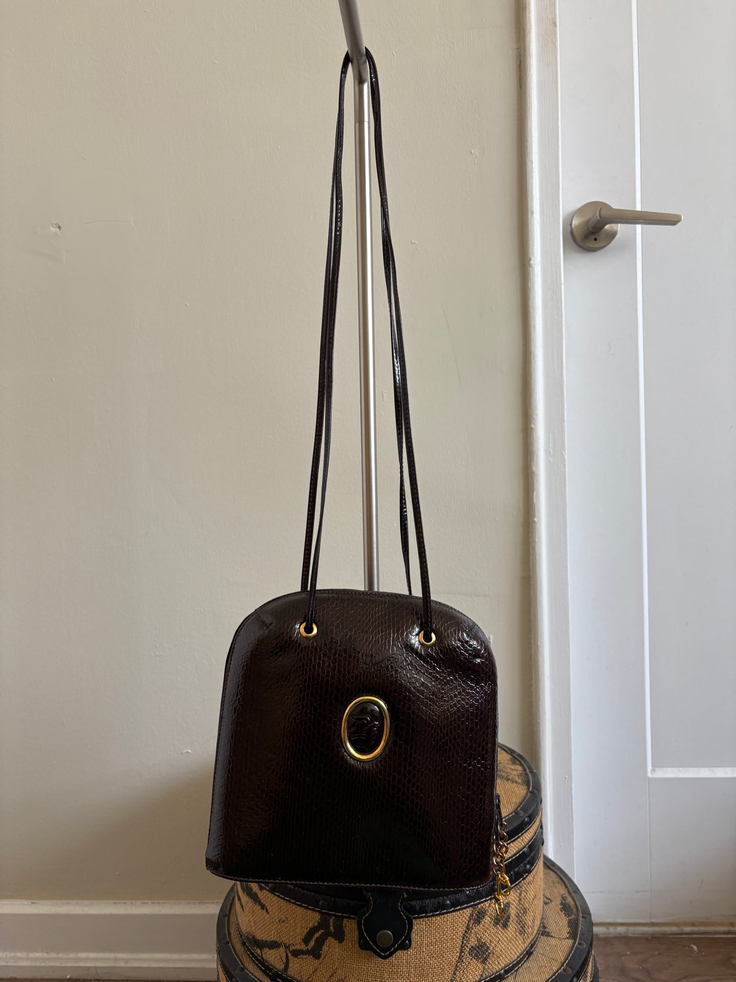 VINTAGE BROWN AND GOLD BAG