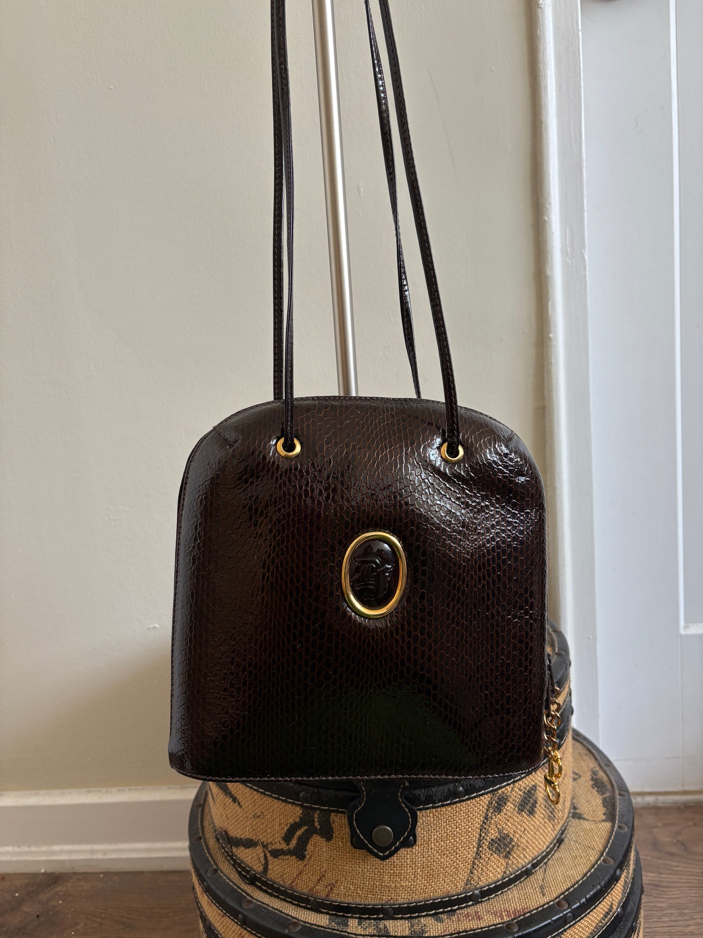 VINTAGE BROWN AND GOLD BAG