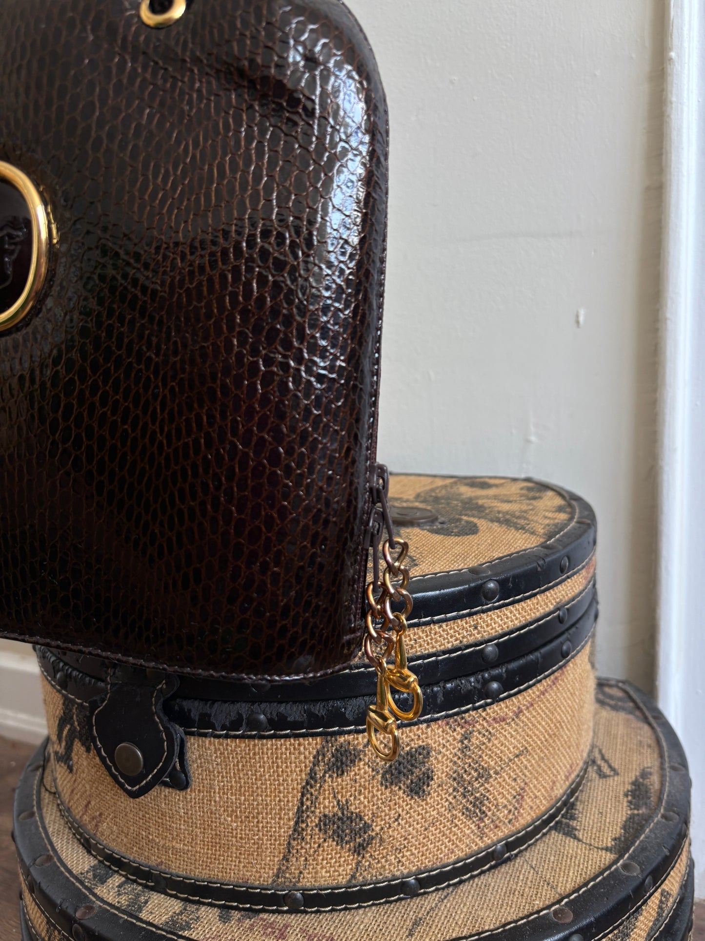 VINTAGE BROWN AND GOLD BAG