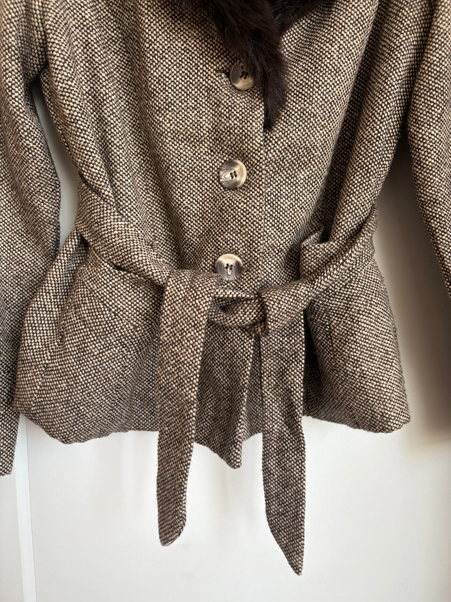 VINTAGE MKM DESIGNS TWEED JACKET WITH FUR TRIM