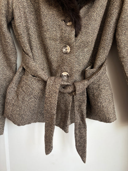 VINTAGE MKM DESIGNS TWEED JACKET WITH FUR TRIM