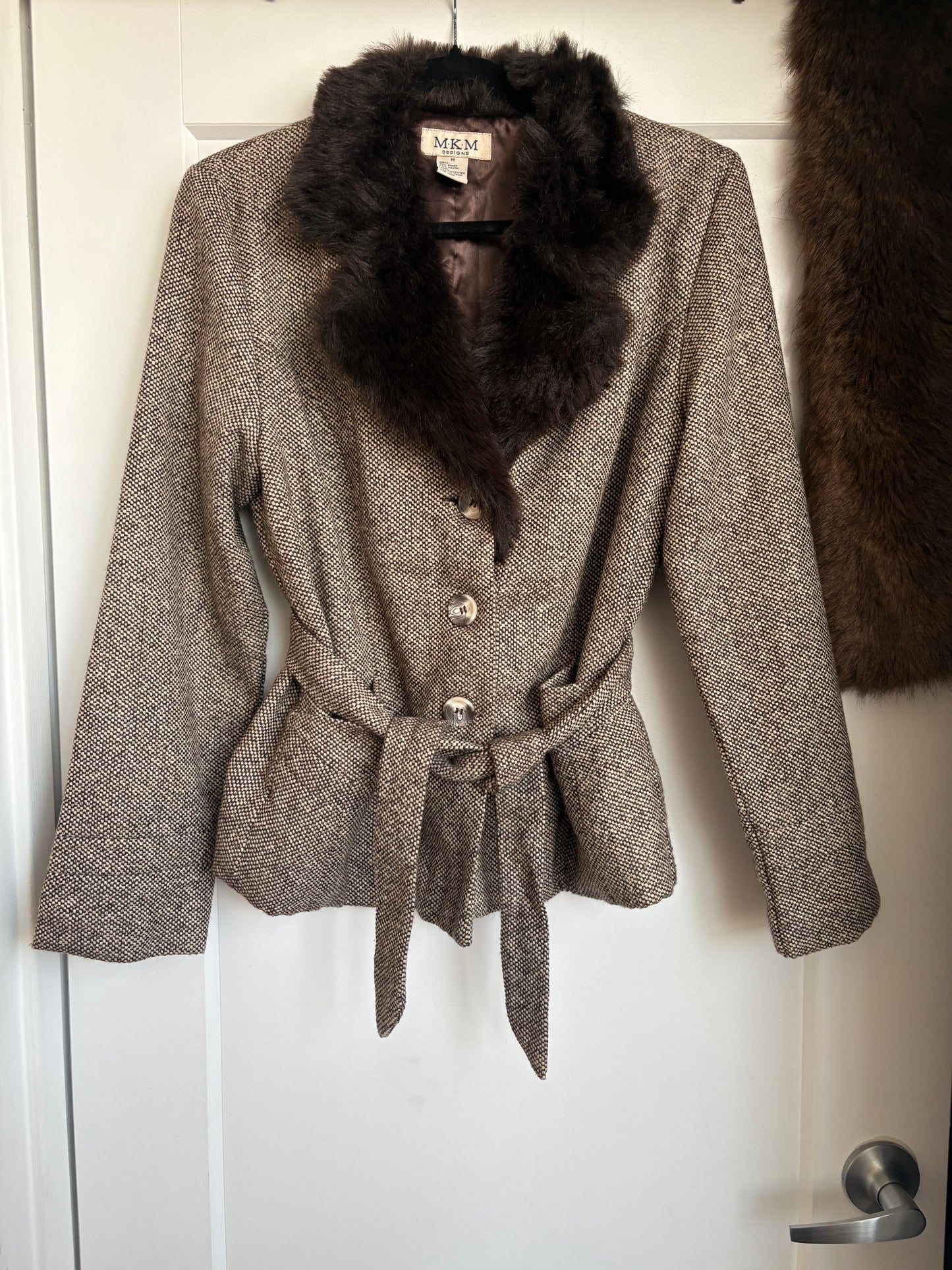 VINTAGE MKM DESIGNS TWEED JACKET WITH FUR TRIM