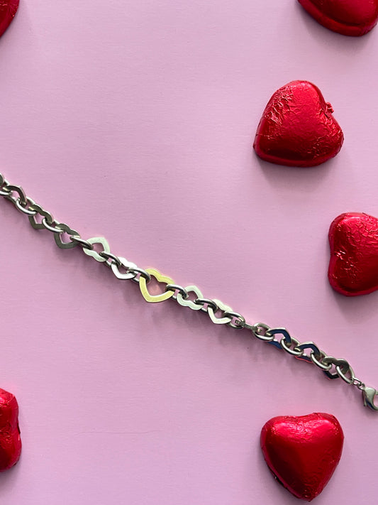 925 SILVER TWO TONE OPEN HEART LINK BRACELET