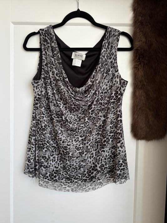 ANIMAL PRINT COWL NECK TOP