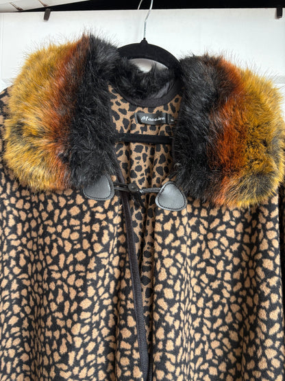 ANIMAL PRINT FAUX FUR PONCHO