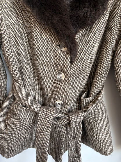 VINTAGE MKM DESIGNS TWEED JACKET WITH FUR TRIM