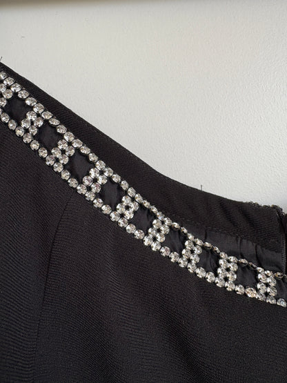 BLACK MAXI SKIRT WITH DIAMOND WAIST