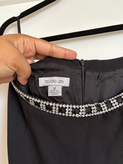 BLACK MAXI SKIRT WITH DIAMOND WAIST