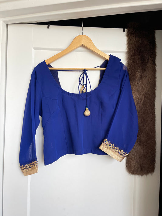 BLUE LONG SLEEVE SAREE BLOUSE