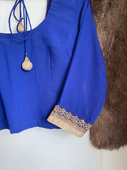 BLUE LONG SLEEVE SAREE BLOUSE