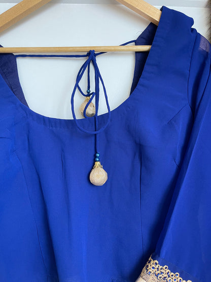 BLUE LONG SLEEVE SAREE BLOUSE
