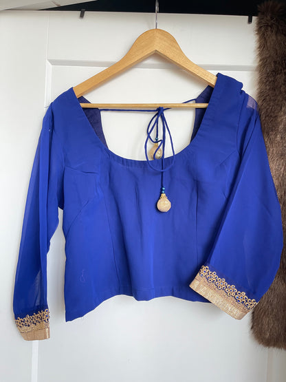 BLUE LONG SLEEVE SAREE BLOUSE