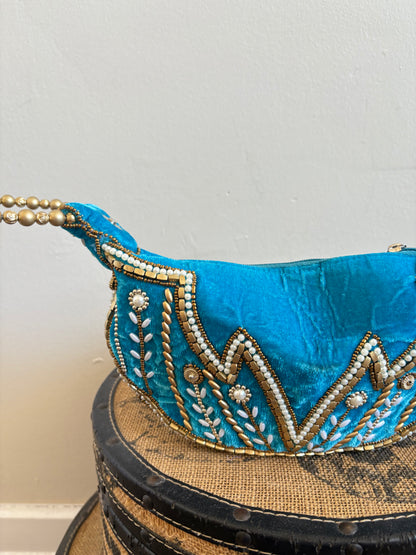 BLUE ZARI VELVET POTLI BAG