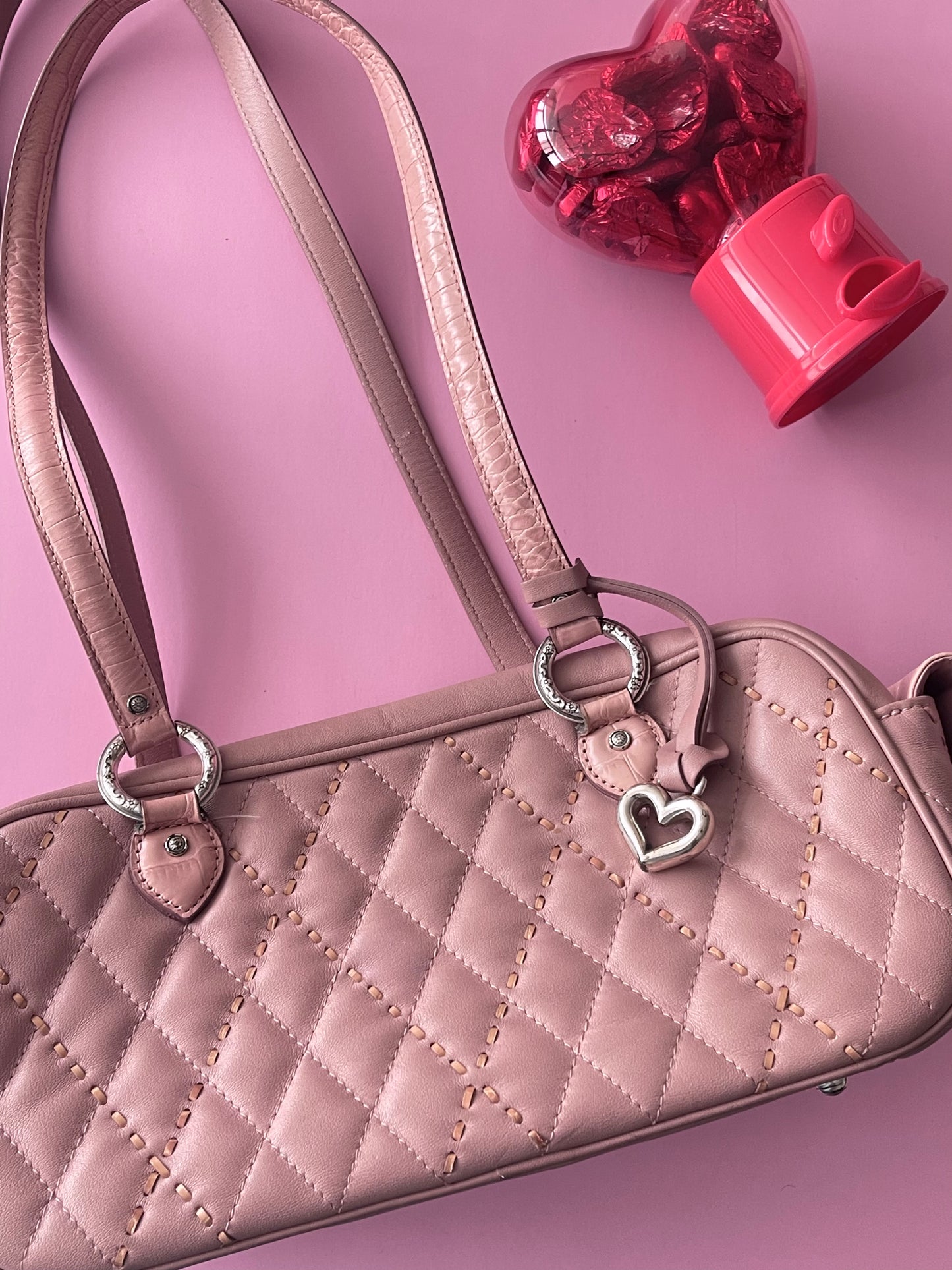 BRIGHTON PINK LEATHER HEART HANDBAG