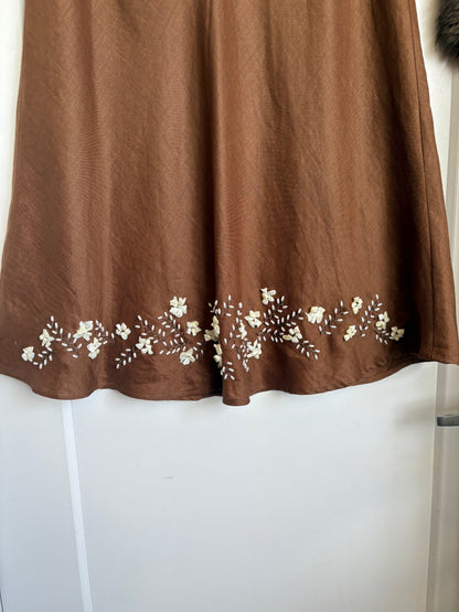 BROWN SUMMER SKIRT WITH PEARL EMBELLISHMENTS