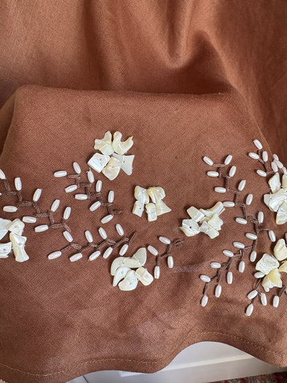 BROWN SUMMER SKIRT WITH PEARL EMBELLISHMENTS