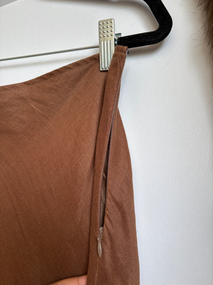 BROWN SUMMER SKIRT WITH PEARL EMBELLISHMENTS
