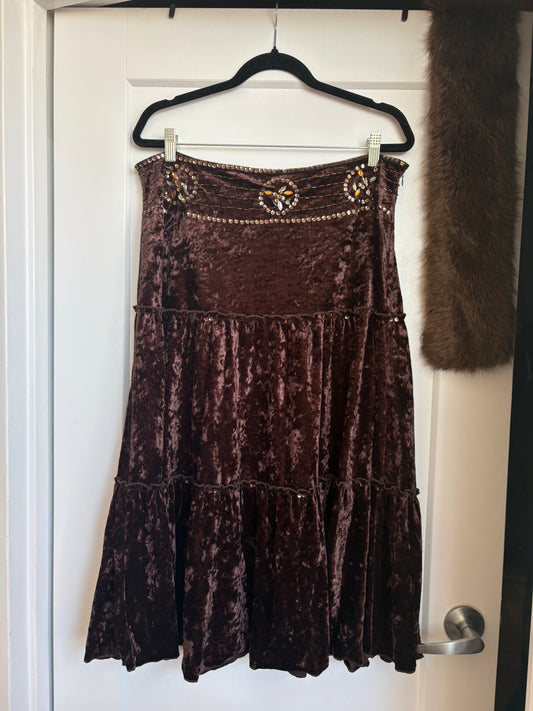 BROWN VELVET SKIRT - XL
