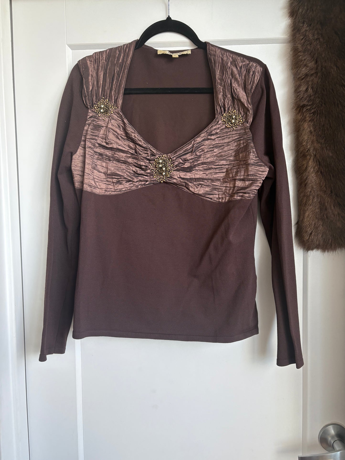 BROWN VINTAGE RIBBED LONG SLEEVE TOP - XL
