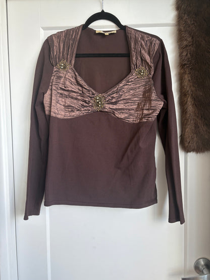 BROWN VINTAGE RIBBED LONG SLEEVE TOP - XL
