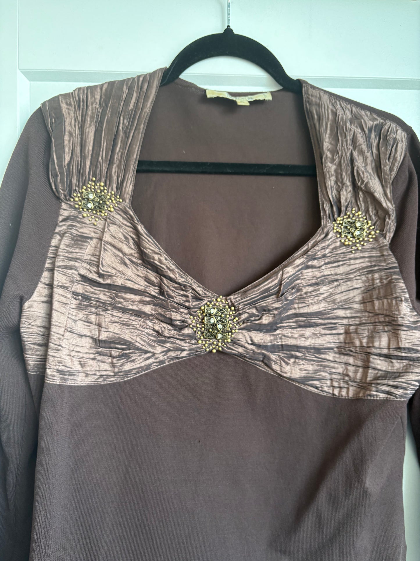 BROWN VINTAGE RIBBED LONG SLEEVE TOP - XL