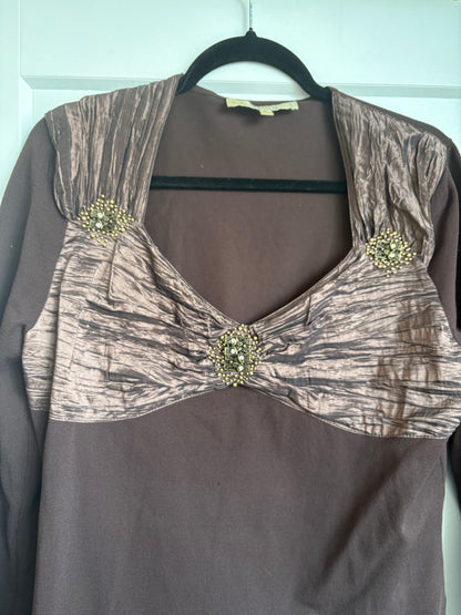 BROWN VINTAGE RIBBED LONG SLEEVE TOP - XL