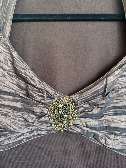 BROWN VINTAGE RIBBED LONG SLEEVE TOP - XL