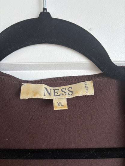 BROWN VINTAGE RIBBED LONG SLEEVE TOP - XL